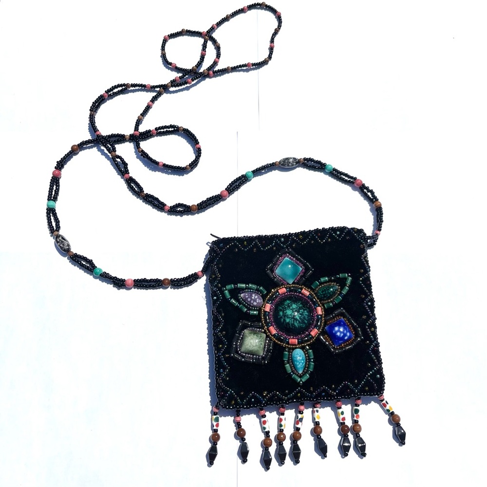 Vintage Black Beaded Mini Crossbody Bag